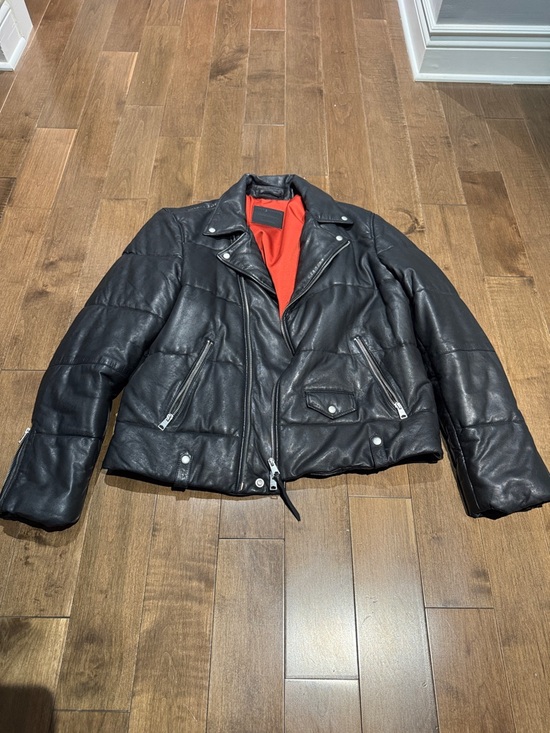 All Saints Other - AllSaints Black Quilted Leather Moto Jacket with Red Lining